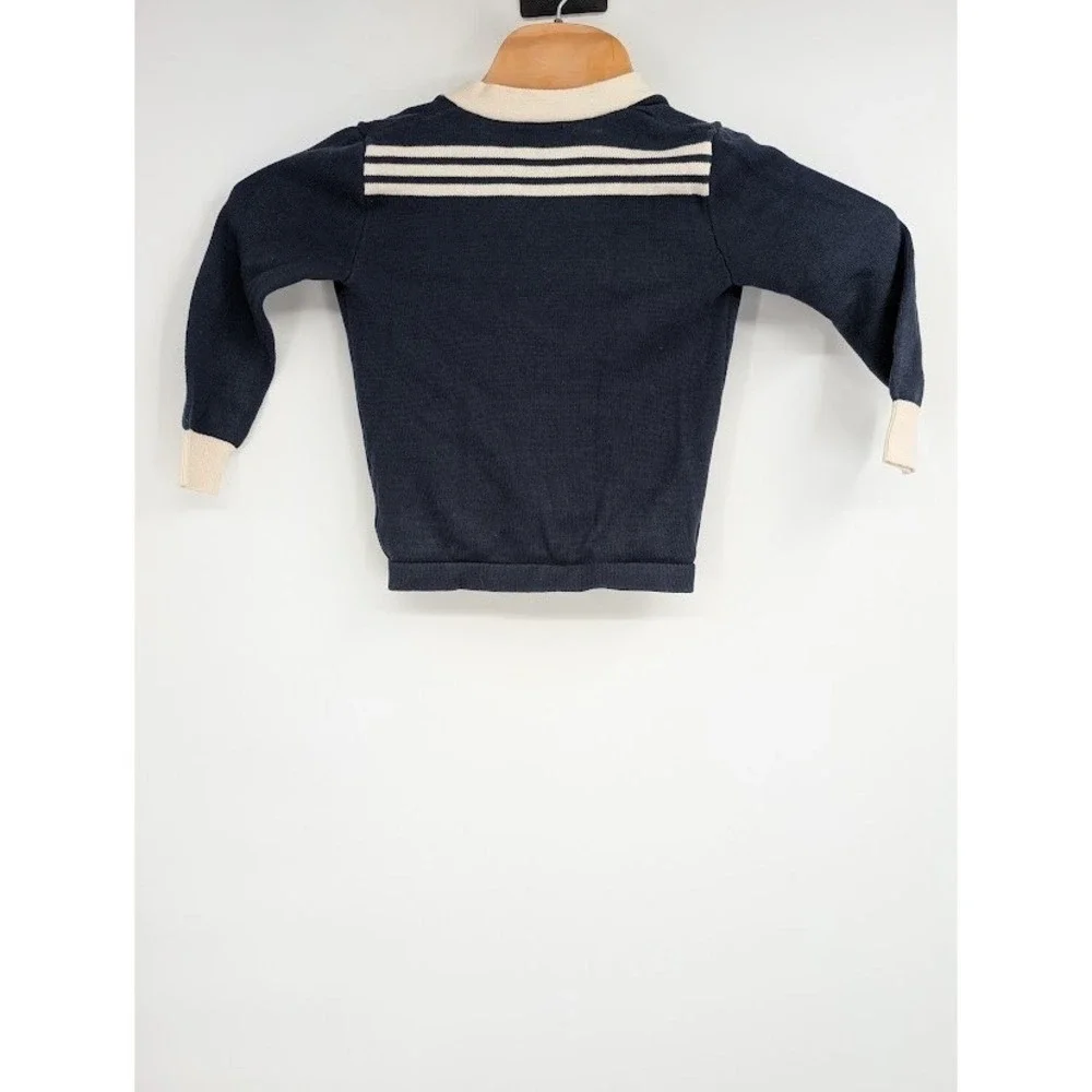 Boy's Polo‎ Ralph Lauren V-Neck Cotton Letterman Cardigan Blue White Trim sz 7